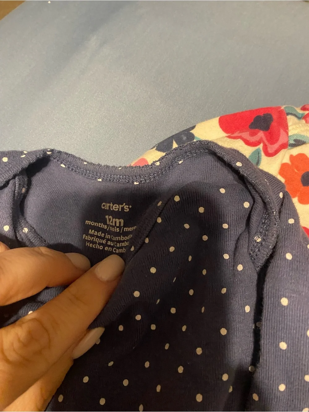 Navy Polka Dot and Floral Bodysuit Set